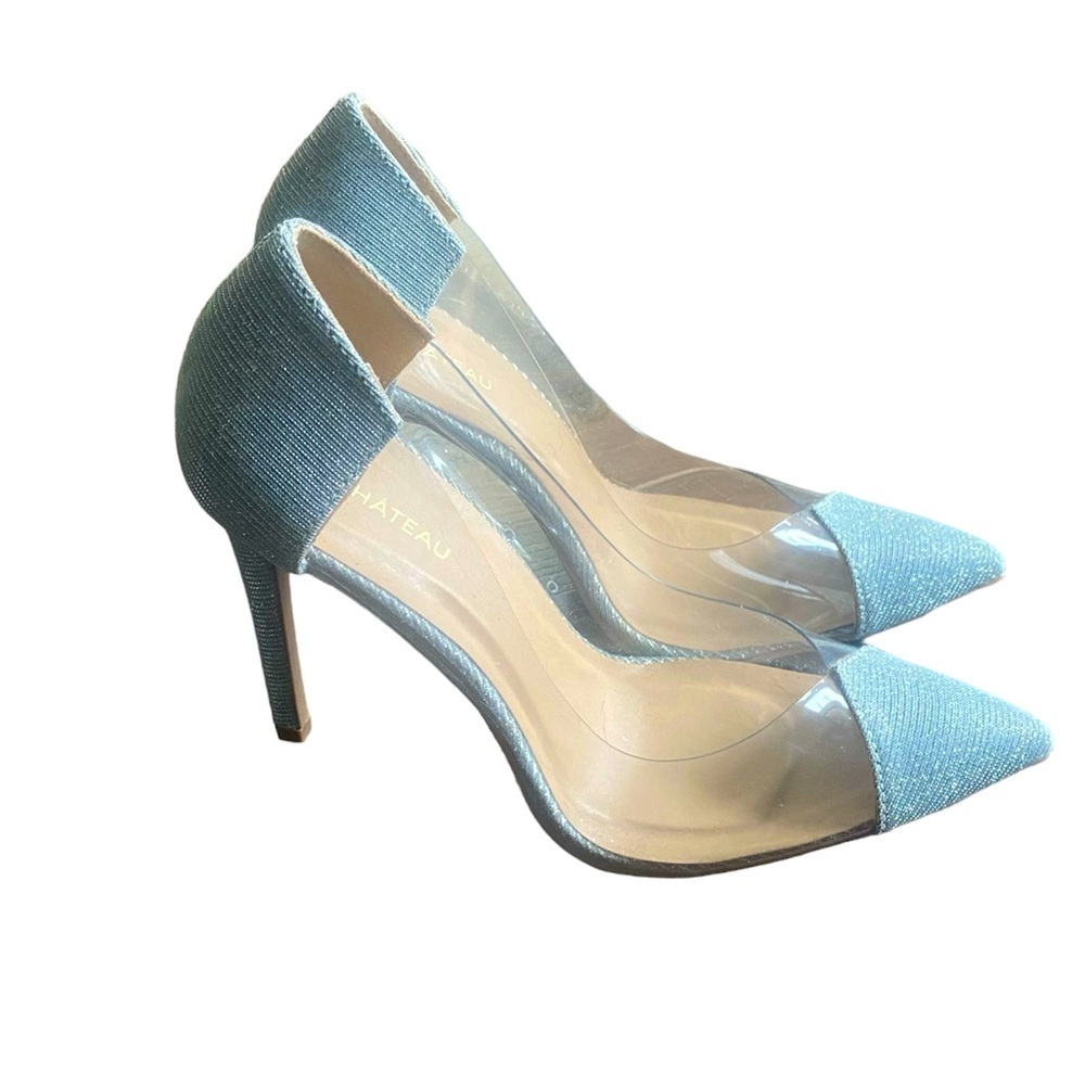 Le Chateau Sparkling Silver Stilleto Heels with Clear Sides Size 7.5 NWT